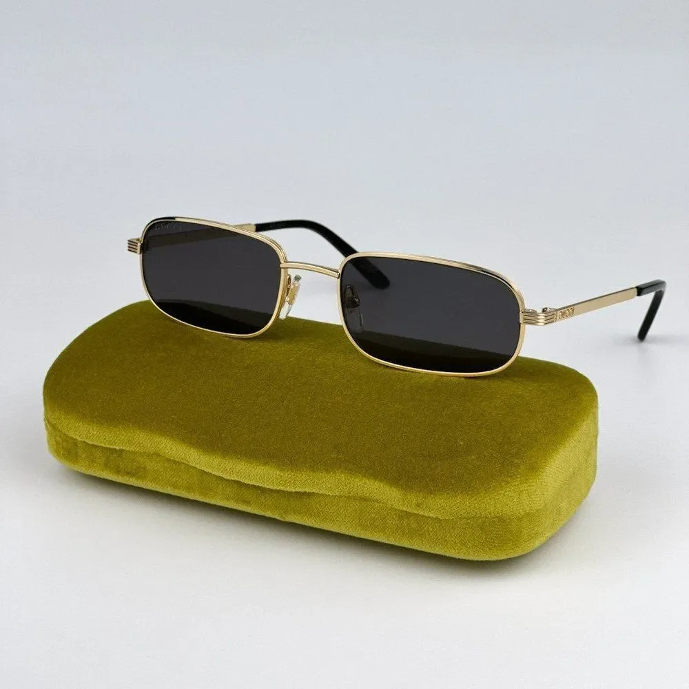 NEW Gucci GG1457S 001 Gold Grey Rectangle Metal Unisex Sunglasses GG 1457S - Picture 1 of 14